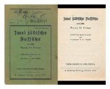 Portada de ZWEI JUDISCHE AUFSATZE. A REAL CASE AGAINST THE JEWS UND COMMISSARY TO THE GENTILES. ENGLISCHER ORIGINALTEXT MIT DEUTSCHER UBERSETZUNG